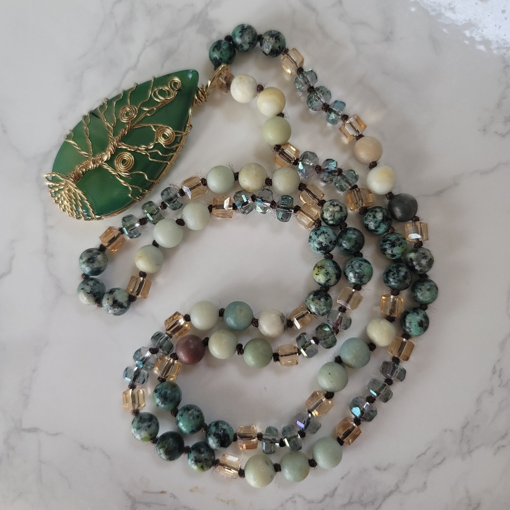 Aventurine, African Turquoise & Amazonite - Infinity Pendant Necklace